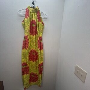 Vintage 60s Maxi Mod Dress Psychedelic Resort Wear Floral Halter Neck Bangkok XS